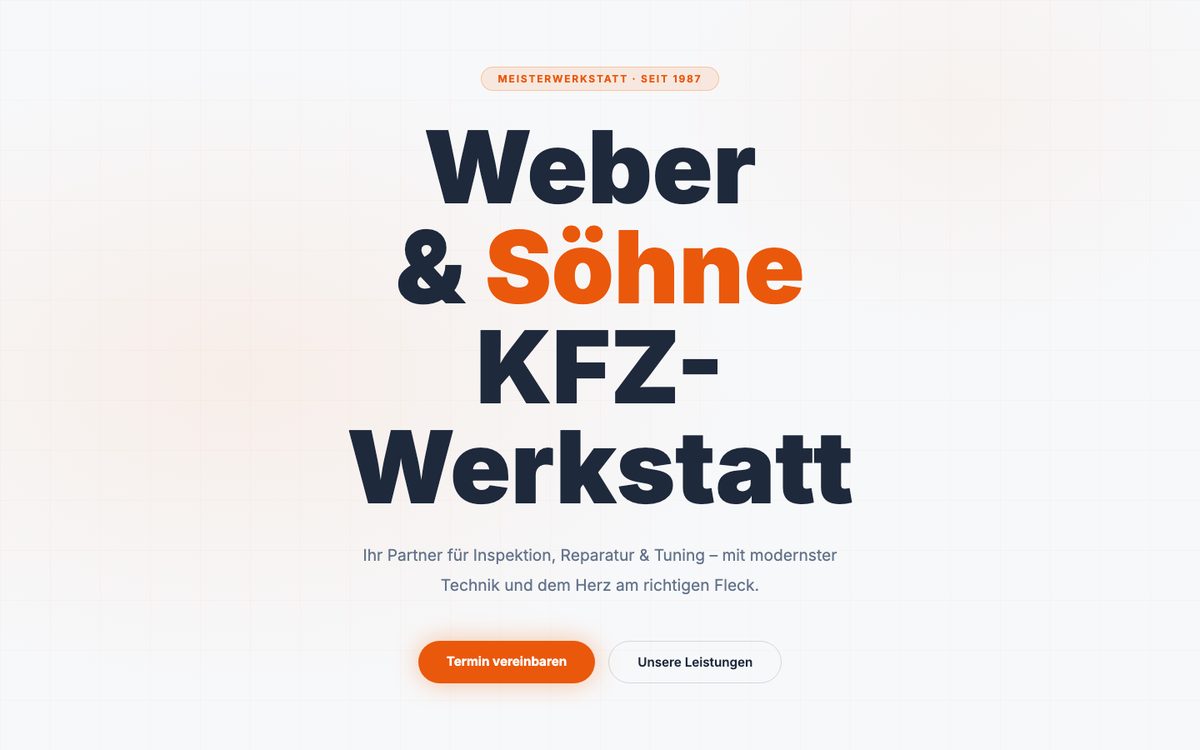 Startseite der Demo-Website einer KFZ-Werkstatt