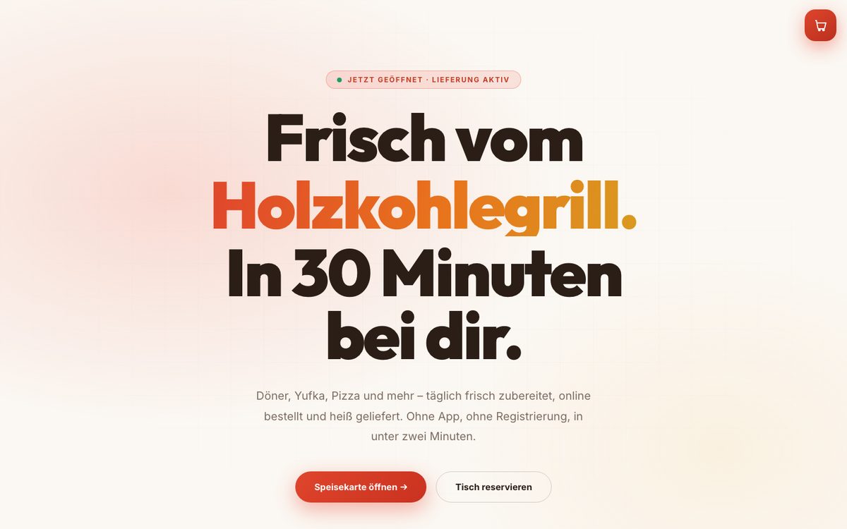 Startseite der Demo-Website eines Imbiss mit Online-Bestellung