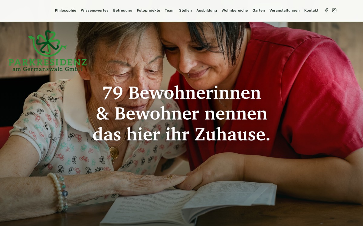 Startseite der von Matt IT Consulting umgesetzten Website Parkresidenz am Germanswald